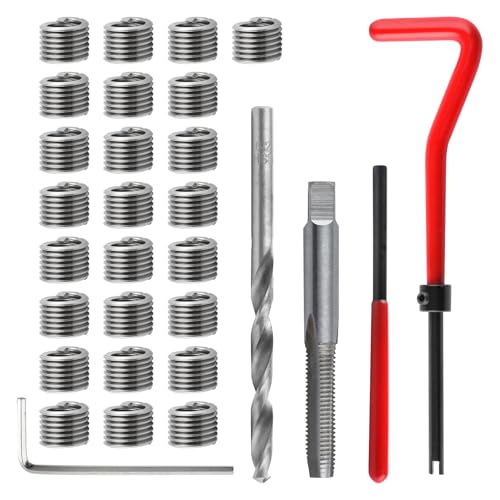 30 Piece M6 x 1.0mm Thread Repair Kit with HSS Drill Bit, M6 Metric Thread Repair Insert Kit, Portable Rethreading Tool Kits, Compatible Hand Tool Set for Auto Damaged Threads Repairing - size: M6 x 1.0mm