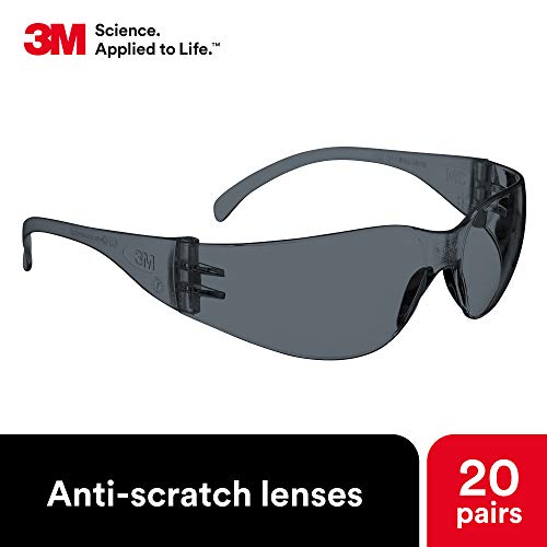 3M Safety Glasses, Virtua, 20 Pair, ANSI Z87, Unisex, Gray Hard Coat Lens, Gray Frame, Affordable Eye Protection, Lightweight, Wraparound Coverage, UVA, UVB, UVC - size: Pack of 20, style: Hard Coat