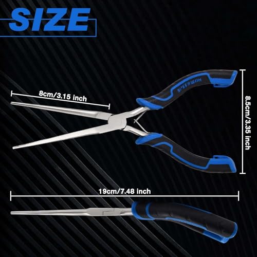 SPEEDWOX 7-Inch Mini Long Needle Nose Pliers with Comfort Grip - Thin Jaw Extra Long Needle Nose Pliers with Serrated Jaw Lanyard for Jewelry Making, Wire Wrapping, Crafts & Electronic Repair - style: Straight Tips&Curved Handle
