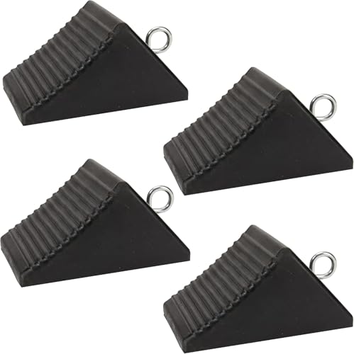 AFA Tooling 4T Rubber Wheel Chocks, 4 Pack, Two Pairs & Tie-Off Eyebolts | Four pieces cover separate parking spots without repositioning, saving time for multi-axle RVs, trailers and work vehicles - color: 4 Pack Large w/Eyebolt