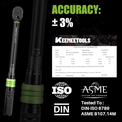 1/2 Inch Drive Torque Wrench 10-170 Ft-Lb for Car Repair | Click Torque Wrench (13.6-230.5Nm) with 3% Precision Dual-Direction Range,72 Tooth Head for Automotive Maintenance,DIY Garage - size: 1/2" 10-170FT