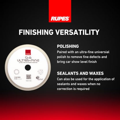 RUPES 9.DA180S Pack of 24 White D-A Ultra-Fine Polishing Foam Pads 180mm | Ideal for Paint Correction & Gloss Enhancement | Extremely Fine Defect Removal | Compatible with 6" Backing Plate - size: Ultrafine 180mm, style: Pack of 24