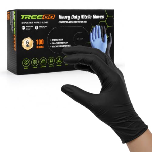 TREEGO Black Nitrile Disposable Gloves, Medium, 6 Mil, 100 Count | Powder Free, Latex Free, 510(k) Cleared, 6 Mil Disposable Gloves for Food Service, Mechanic & Cleaning - color: Black 100, size: Medium