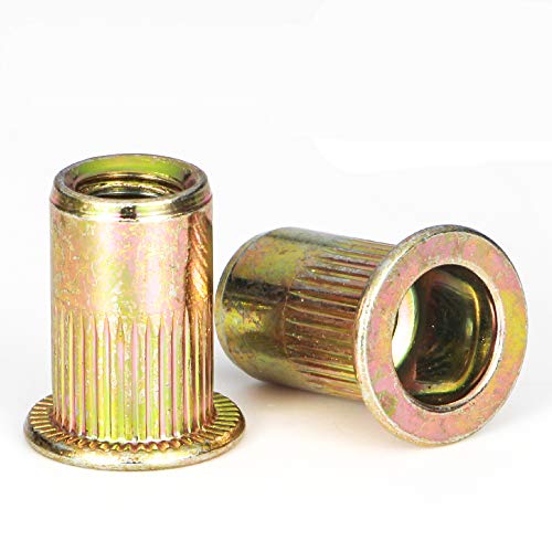 Rivet Nut, LOKMAN 100 Pieces 1/4-20UNC Carbon Steel Flat Head Rivnut Threaded Insert Nut,Knurled Body (1/4''-20) - size: 1/4''-20