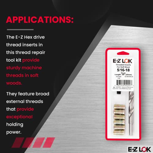 E-Z Hex Thread Repair Kit for Soft Wood Flush Threaded Inserts 5/16-18 x 25mm, Drill, Installation Tool - size: M8-1.25 x 25mm, style: Flush