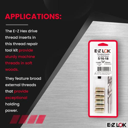 E-Z Hex Thread Repair Kit for Soft Wood Flush Threaded Inserts 5/16-18 x 25mm, Drill, Installation Tool - size: M8-1.25 x 25mm, style: Flush