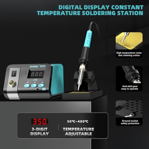 Soldering Station 75W, KUAIQU Digital Soldering Iron Station Kit,Precision Heat Control (50°C~480°C / 122°F~896°F), Ceramic Heating Element, ESD Safe, °C/ºF Conversion, Auto Sleep, Calibration Support