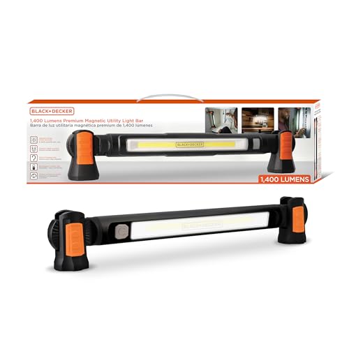 BLACK+DECKER Magnetic LED Light Bar & 2600mAh Power Bank, Adjustable 1400 Lumens COB Utility Work Light, 4 Modes, 360° Rotation, Dual Hooks, IK07 Shock-Resistant, Indoor/Outdoor IP54 Weather-Resistant