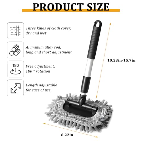 BESULEN Car Windshield Cleaning Tool, Extendable Handle Vehicle Window Cleaning Kit with 3 Reusable Pads, Automotive Interior & Exterior Windscreen Cleaner, Universal for SUV RV Truck (Rectangle) - size: Rectangle