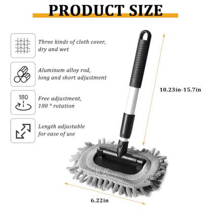 BESULEN Car Windshield Cleaning Tool, Extendable Handle Vehicle Window Cleaning Kit with 3 Reusable Pads, Automotive Interior & Exterior Windscreen Cleaner, Universal for SUV RV Truck (Rectangle) - size: Rectangle