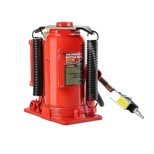 20 Ton Air Hydraulic Bottle Jack, Pneumatic All Welded Bottle Jack, 10.2-20.1 inch Lifting Range, with Manual Hand Pump & Handle,Heavy Duty Auto Truck Travel Trailer Repair Lift, Red,40,000LBS - color: Red, size: 20 Ton