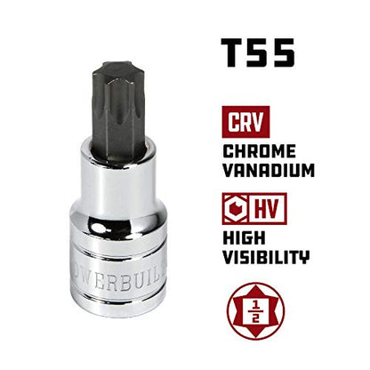 Powerbuilt 1/2-Inch Drive T-55 Star Torx Bit Socket, S2 Bit and Chrome-Vanadium Socket - 642400 - style: 1/2-Inch Drive