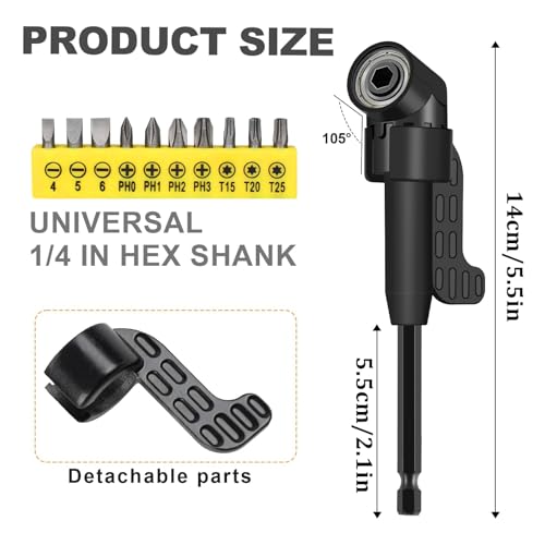 17pcs Flexible Drill Bit Extension, Include 3pcs Impact Socket Adapter 2pcs Hex Shank 105° Right Angle Drill Attachment 10 Short Screwdriver Bits Bendable Drill Bit Extension and 90° Angled Bits - color: 17p*black