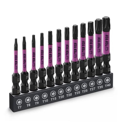 TGFTGF 13PCS T7-T40 Impact Torx Bit Set, 2" S2 Steel Star Bits Set with Magnetic CNC Machined Tips, 1/4" Hex Shank Torx Bits for Power Tools & Drill, with Storage Case, Automotive Home