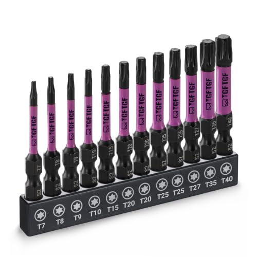 TGFTGF 13PCS T7-T40 Impact Torx Bit Set, 2" S2 Steel Star Bits Set with Magnetic CNC Machined Tips, 1/4" Hex Shank Torx Bits for Power Tools & Drill, with Storage Case, Automotive Home