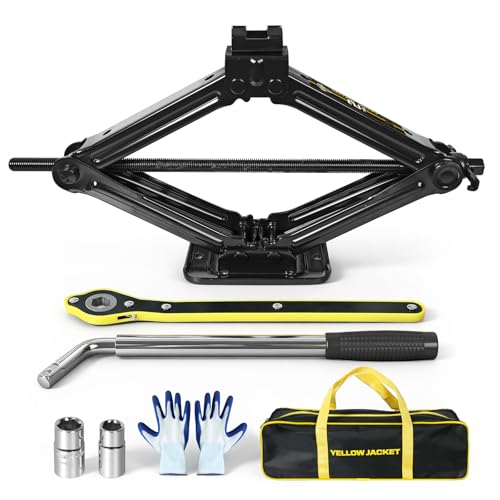 YELLOW JACKET Scissor Car Jack 2 Ton Tire Changing Kit with Lug Wrench, Emergency Kit Scissor Jack for Car - size: 2 TON