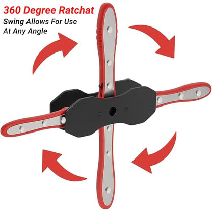 Brake Caliper Compression Tool,Car Ratcheting Brake Caliper Piston Spreader Press Tool with 2PCS Steel Plates,360° Adjustable Ratchet Piston Compressor, Essential Tool Kit for Car Brake Repair