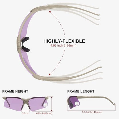 xaegistac Shooting Glasses with Case-Safety Glasses Anti Fog | Z87.1 Certificated Impact Resistance Safety Glasses for Hunting Shooting Sports - color: Purple Lens Khaki Frame