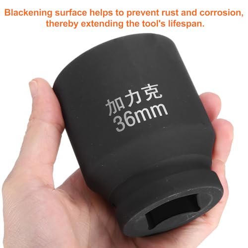 HARFINGTON 4 Point Square Socket 1" Drive by 36mm Metric Square Impact Socket 40CR Blackening Standard Wheel Sockets Pneumatic Socket Tool for Auto Repair Mechanical Maintenance Home Use - size: 36mm