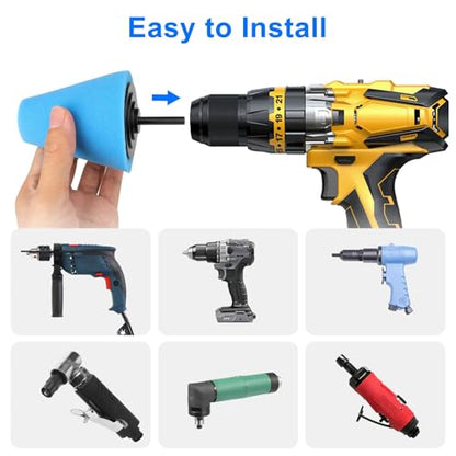 Linkstyle 7PCS Car Wheel Hub Drill Buffing Sponge Pads Kit, 1/4" Cone Metal Buffer Pads Polishing Kit Foam Polishing Balls Wheel Polishing Kit for Drills