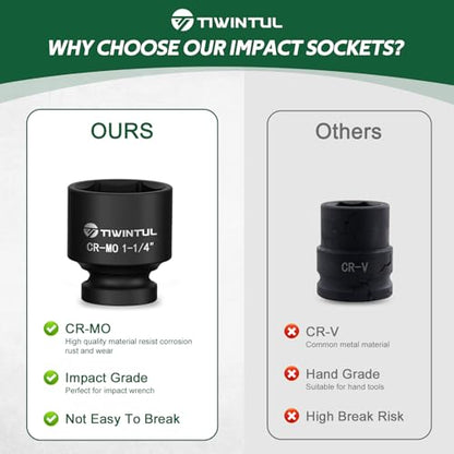 1-1/4" Shallow Impact Socket 1/2" Drive for Trucks and Trailers | 6 Point Design Impact Socket, Heat-Treated CR-MO Steel, SAE Size, Axle Nut Socket for Easy Removal of Axle Shaft Nuts - size: 1-1/4" (Standard)