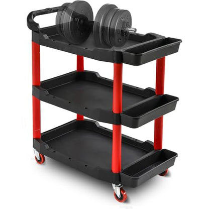 Auto Detailing Cart with Locking Wheels, 440 Lb Heavy Duty 3-Tier Rolling Tool Organizer for Mechanics, with Side Trays, Handle - Garage, Car Wash, Workshop & Warehouse Storage