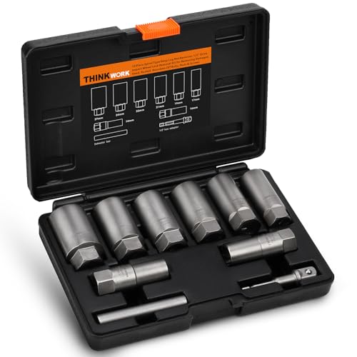 10-Piece Locking Lug Nut Removal Tool, 1/2" Drive Lug Nut Extractor Set | for Damaged, Rusted, Rounded-Off, Stripped Fasteners, Deep Well Design for Tight Spaces, 14-27mm, Cr-Mo Steel, Storage Case - size: W6159-10-PCS