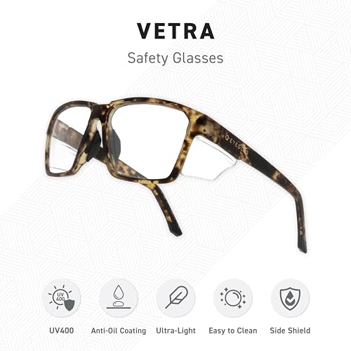 VETRA Z87+ Certified Safety Glasses HD High Contrast UV400 Side Shield Anti-Oil Coating Stylish Eyewear - color: Shadow Tortoise