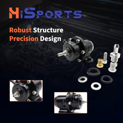 HiSport FPR-008 Fuel Pressure Regulator with Kit - Black High Volume Adjustable Compatible with Honda Acura B-Series Engines EG DC EK B16A B18C - size: HSFPRB18C