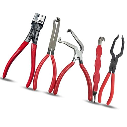 Electrical Disconnect Pliers for Cars 5-Piece - Electrical Connector Disconnect Tool Set, Automotive Plug Connector Separator Removal Tool & Hose Clamp Pliers(large Straight+60 Degree)