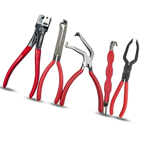 Electrical Disconnect Pliers for Cars 5-Piece - Electrical Connector Disconnect Tool Set, Automotive Plug Connector Separator Removal Tool & Hose Clamp Pliers(large Straight+60 Degree)