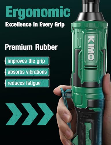 KIMO 20V Cordless Ratchet Wrench 3/8 Set, 74 Ft-lbs 400 RPM Electric Ratchet Wrench, Battery Powered Ratchet with 7 Sockets, 3" Extension Bar, 1/4" Adapter, 2-Pack Lithium-Ion Batteries, Fast Charger