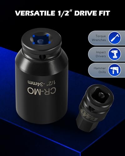 Orion Motor Tech 8pc 1/2" Drive Axle Nut Socket Set, Metric 12 Point CR-MO Axle Nut Impact Socket Set, Extra-Deep Spindle Axle Nut Sockets with Storage Case, 14mm 17mm 19mm, 30mm 32mm 34mm 35mm 36mm