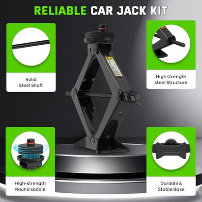 Car Jack kit for Ford Mustang Mach-E 2021-2025, 2.5 Ton Scissor Lift Jack for Mustang Mach-E with Rubber Pad, Portable Tire Changing Kit Suit for Ford Mustang Mach-E Series