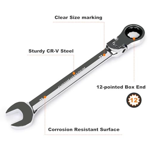 Egofine 21mm Ratchet Wrench Flex Head, Ratcheting Combination Wrench Metric, Industrial Grade Gear Spanner with 12 Point Box End, 72-Teeth Ratchet, Chrome Vanadium Steel - style: 21mm