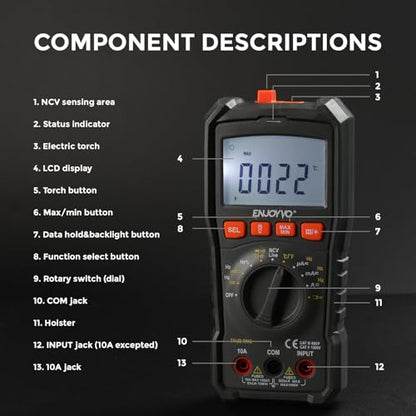 Digital Multimeter 5999 Counts TRMS, Auto-Ranging Voltage Tester with Temperature, Continuity, Capacitance, LED Flashlight, CAT III 600V