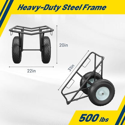 Heavy-Duty Carpet Dolly with Pneumatic Wheels, Steel V-Cradle Roll Carrier, 500 lb Capacity Portable Floor Roller Cart for Carpet, Lumber, Pipes & Large Material Rolls,for Warehouses, Stores - size: Small Dolly – 500 lb Capacity