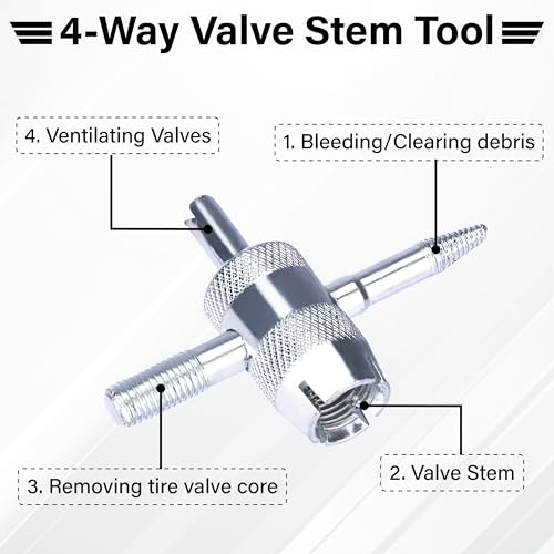 ecocstm 2 PCS 4-Way Tire Valve Stem Removal Tool, 4-in-1 Valve Core Removal Tool, Multifunctional Tire Valve Tool, Valve Stem Core Puller for Car Motorcycle Bicycle Tire Repair Replace