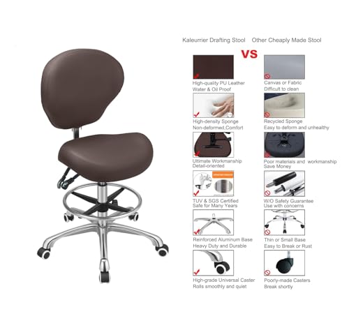 Kaleurrier Office Drafting Chairs with Backs,Talll Office Chairs | Ergonomic,Heavy Duty Drafting Stool Adjustable Height,for Art Studio Standing Desk Kitchen Garage Shop Dental Hair Salon - color: Brown