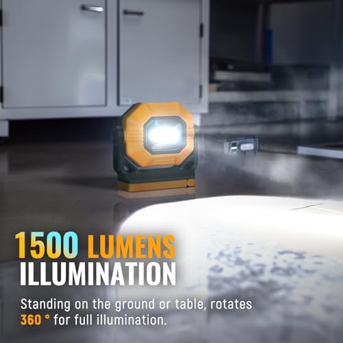 Easymaxx LED Rechargeable Work Light, 2Pack 1500LM Portable COB Magnetic Lights with 3 Modes & 360°Rotatable, IPX4 Waterproof Worklight for Car Repairing, Job Site Lighting, Emergency (2 PCS) | 3 modes, 360° rotatable bracket, USB-C charge, up to 7 hr run