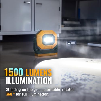 Easymaxx LED Rechargeable Work Light, 2Pack 1500LM Portable COB Magnetic Lights with 3 Modes & 360°Rotatable, IPX4 Waterproof Worklight for Car Repairing, Job Site Lighting, Emergency (2 PCS) | 3 modes, 360° rotatable bracket, USB-C charge, up to 7 hr run