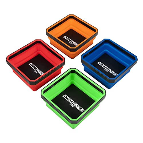 OEMTOOLS Foldable Magnetic Tray Set, 4-1/2" Magnetic Tray for Small Parts | Holds up to 2 Lb., Made of High Tensile Silica, Multiple Tray Colors Help with Sorting Parts, Compact Storage - style: Tray