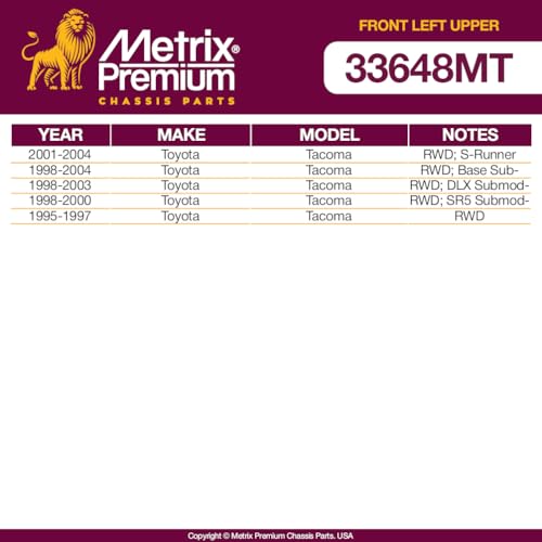 Metrix Premium Chassis Parts Left Ball Joint Fits Toyota Tacoma RWD 01-04 | Tacoma RWD 98-04, Tacoma RWD 98-03, Tacoma RWD 98-00, Tacoma RWD 95-97, Front Upper, Replacement K90256, Made in Europe - size: 33648MT