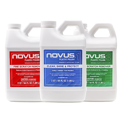 NOVUS-PK64 | Plastic Clean & Shine #1, Fine Scratch Remover #2, and Heavy Scratch Remover #3 | 64 Ounce Bottles - color: Plastic Restorer Kit (3-in-1), size: 64 Ounce