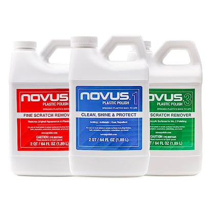 NOVUS-PK64 | Plastic Clean & Shine #1, Fine Scratch Remover #2, and Heavy Scratch Remover #3 | 64 Ounce Bottles - color: Plastic Restorer Kit (3-in-1), size: 64 Ounce