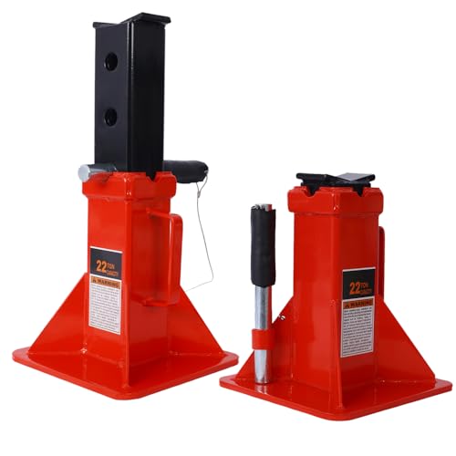 22-Ton Heavy-Duty Jack Stands, Adjustable Steel Support with Locking Pin, Professional Automotive Stand for Trucks, SUVs, and Vehicles, 44,000 lbs Capacity, 1 Pair (Red + Steel) - color: Red + Steel
