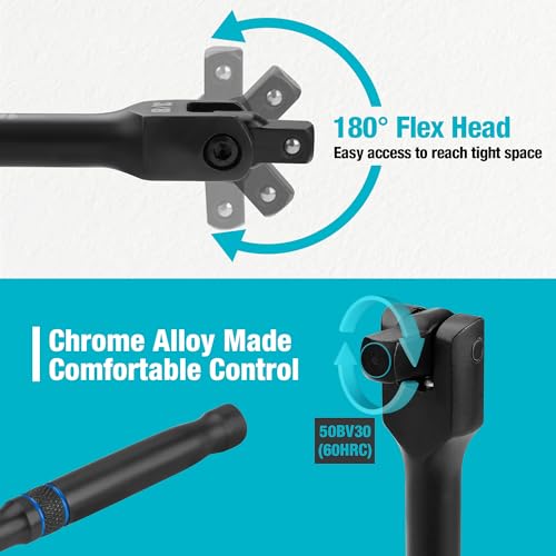 DURATECH 3PCS Breaker Bar Set with Upgrade Black Phosphate Coating | 1/4", 3/8", 1/2" Drive, 180°Rotatable Head, 6", 10”, 15" Length, Premium Chrome Alloy Made, Automotive Repair - color: Black