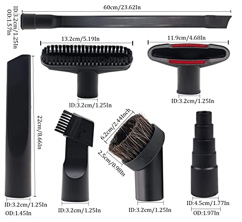 1 1/4" Vacuum Accessories and Attachments for Shop Vac Household Cleaning Vacuum Brush Attachment Nozzle Flexible Crevice Tool with 1 7/8" 1 3/8" to 1" Hose Adapter, 7 Pack