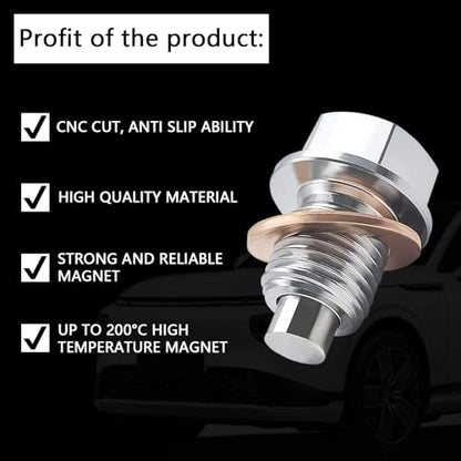 Magnetic Oil Drain Plug M12x1.75, Stainless Steel Oil Drain Plug with 5 PCS Copper Crush Washer Anti Leakage Replacement for Car Motorcycle Boat - size: M12x1.75