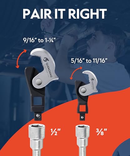 QUENCHING Self-Adjusting Crowfoot Wrench Set – 2-Piece Kit Fits 3/8", 1/2" Drives, Covers 8–32mm, Replaces Multiple Fixed-Size Wrenches - size: 2-Piece Set